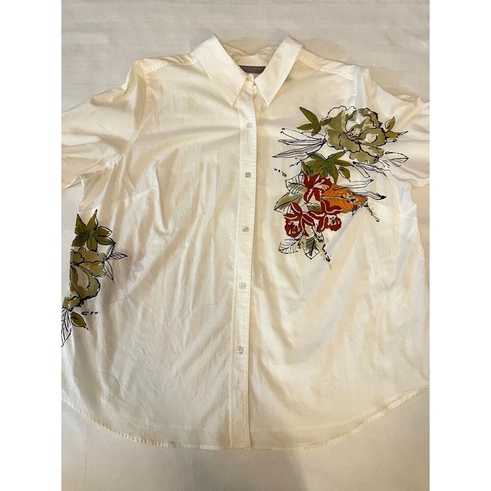 Kate‎ Hill Blouse Women's 22W White Korean Style Button Up Embroidered Top VTG